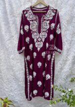 Feriha Modal Chikankari Long Kurta - Plum - Image 2