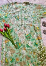 Sofia Green Chikankari Mulmul Straight Kurta