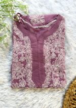 Alice Georgette Chikankari Long Straight Kurti - Mauve