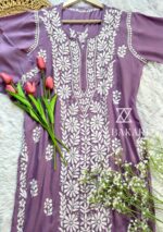 Feriha Chikankari Panel Design Modal Straight Kurta- Mauve