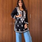 Daisy Chikankari Rayon Short Kurti - Black
