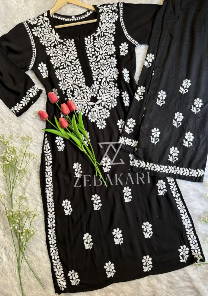 Zoe Black Chikankari Rayon Kurta Set - Image 2