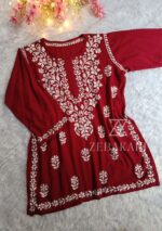 Daisy Chikankari Rayon Short Kurti - Maroon