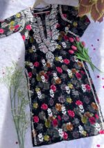 Liza Black Chikankari MulMul Straight Kurta - Image 3