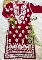 Mily Maroon Chikankari Modal Long Kurta - Image 2