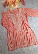 Daisy Chikankari Rayon Short Kurti - Peach
