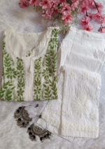 Sadiya Cotton Chikankari Long Kurti with Pant- Green