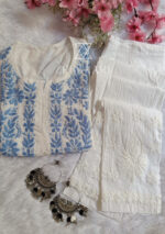 Sadiya Cotton Chikankari Long Kurti with Pant - Powder Blue