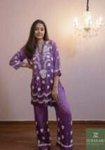 Mehr Ombre Modal 3D Chikankari Co-ord Set- Purple