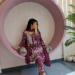 Zeeba Modal 3D Chikankari Co-ord Set- Mauve