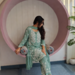 Zeeba Modal 3D Chikankari Co-ord Set- Olive green