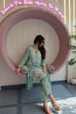 Zeeba Modal 3D Chikankari Co-ord Set- Olive green