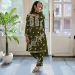 Zeeba Modal 3D Chikankari Co-ord Set- Mehndi Green