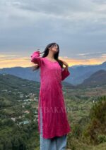 Iqra Pink Chikankari Modal Long Kurta - Image 7