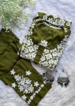 Zeeba Modal 3D Chikankari Co-ord Set- Mehndi Green