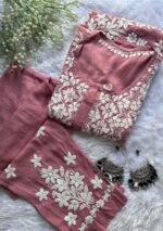 Zeeba Modal 3D Chikankari Co-ord Set- Terracotta Peach