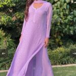 Dia Viscose Resham Jaal Chikankari and Mukesh Work 3pc  Set- Lavender