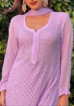 Dia Viscose Resham Jaal Chikankari and Mukesh Work 3pc  Set- Lavender - Image 4
