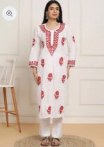 Sadiya Cotton Chikankari Long Kurti with Pant - Red