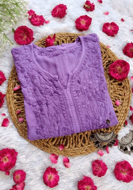 Ayesha Chikankari Modal Long Kurti- Purple