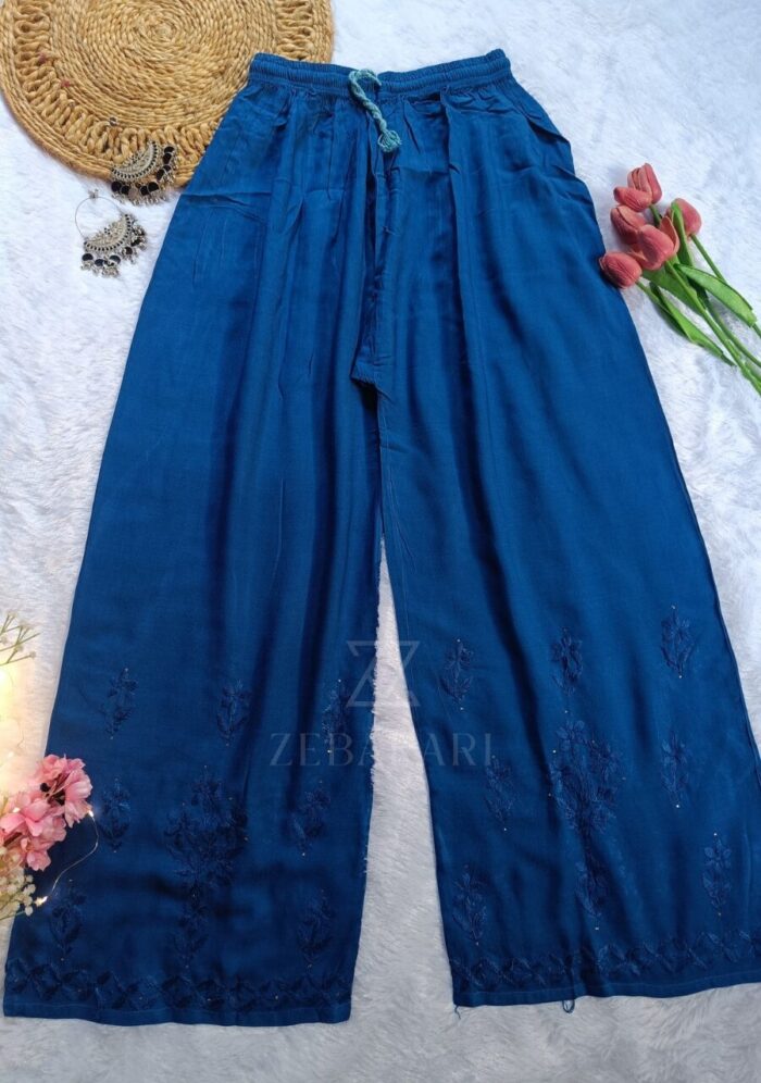 Noor Chikankari Mukesh Work Rayon Long Kurti Set with Dupatta - Blue - Image 13