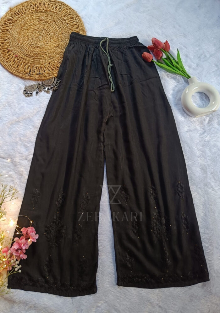 Noor Chikankari Mukesh Work Rayon Long Kurti Set with Dupatta - Black - Image 8