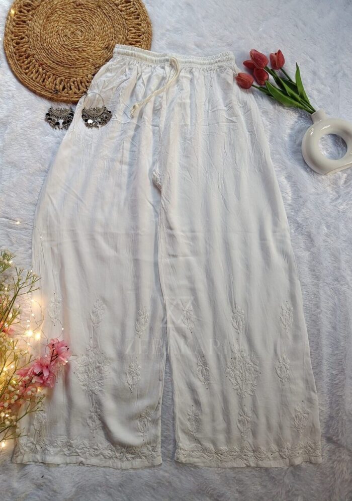 Noor Chikankari Mukesh Work Rayon Long Kurti Set with Dupatta - White - Image 11