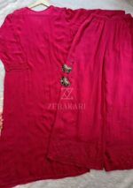 Dia Viscose Resham Jaal Chikankari and Mukesh Work 3pc Set- Hot Pink - Image 4