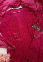 Dia Viscose Resham Jaal Chikankari and Mukesh Work 3pc Set- Hot Pink - Image 2