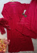 Dia Viscose Resham Jaal Chikankari and Mukesh Work 3pc Set- Hot Pink - Image 3