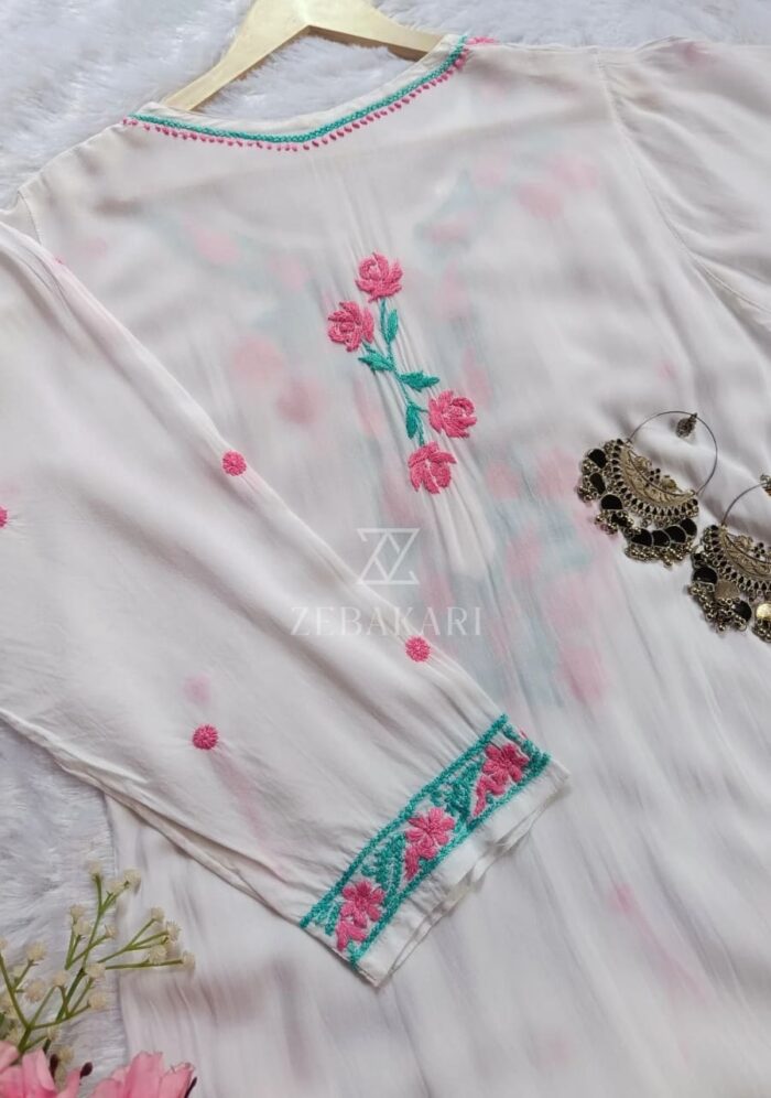 Soha Chikankari Modal Straight Kurta Set - White - Image 3