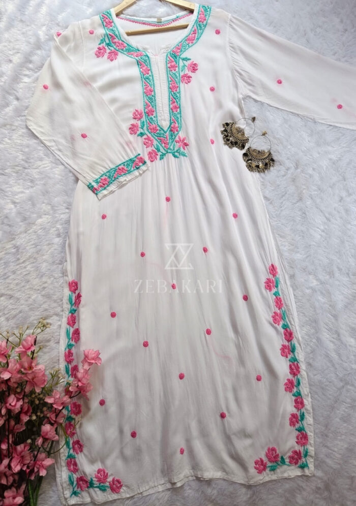 Soha Chikankari Modal Straight Kurta Set - White - Image 4