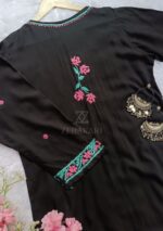 Soha Chikankari Modal Straight Kurta Set - Black - Image 5