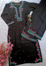 Soha Chikankari Modal Straight Kurta Set - Black - Image 3