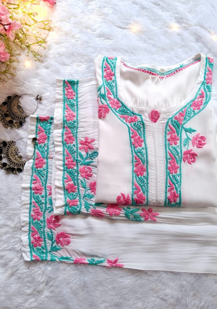Soha Chikankari Modal Straight Kurta Set - White - Image 1