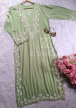 Elira Rayon Chikankari Long Kurti- Sage green - Image 3