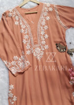 Elira Rayon Chikankari Long Kurti- Terracotta peach - Image 3
