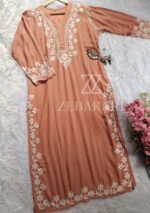 Elira Rayon Chikankari Long Kurti- Terracotta peach - Image 4