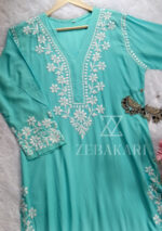 Elira Rayon Chikankari Long Kurti- Turquoise blue - Image 4
