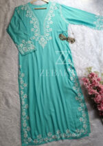 Elira Rayon Chikankari Long Kurti- Turquoise blue - Image 5