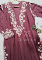 Elira Rayon Chikankari Long Kurti- Mauve - Image 3