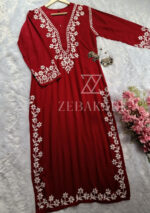 Elira Rayon Chikankari Long Kurti- Maroon - Image 4