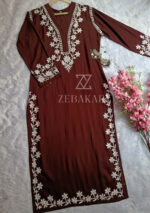 Elira Rayon Chikankari Long Kurti- Chocolate Brown - Image 3