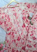 Phoolkari Mulmul Chikankari Long Kurti Palazzo Set- Pink - Image 5