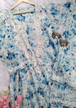 Phoolkari Mulmul Chikankari Long Kurti Palazzo Set- Blue - Image 4