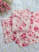 Phoolkari Mulmul Chikankari Long Kurti Palazzo Set- Pink - Image 3