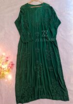 Bottle Green Viscose 3D Chikankari Long kurti - Image 3