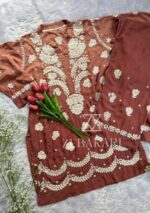 Mehr Ombre Modal 3D Chikankari Co-ord Set- Light Brown - Image 2