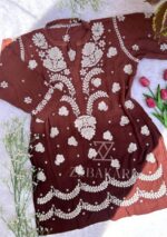 Mehr Ombre Modal 3D Chikankari Co-ord Set- Dark Brown - Image 3