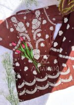Mehr Ombre Modal 3D Chikankari Co-ord Set- Dark Brown - Image 2